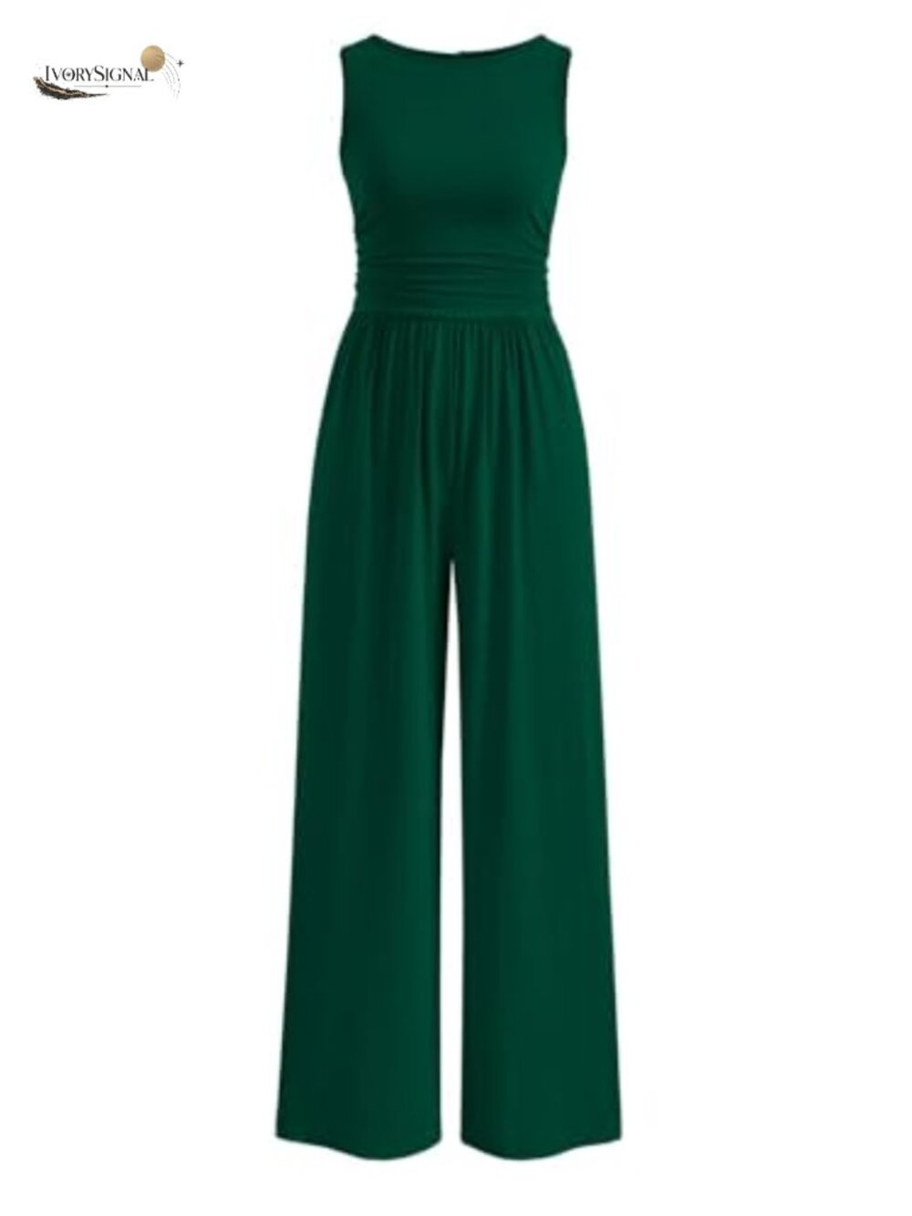Wide Leg Jumpsuit for Women Sleeveless with Pockets Crewneck Summer Romper
